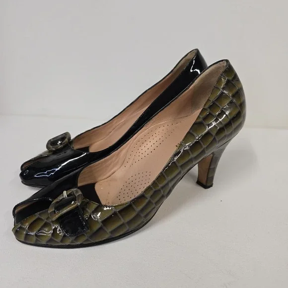 ANYILU Women Heels Patent‎ Leather Crocodile Embossed Buckle Made in Italy 39 - Picture 3 of 8